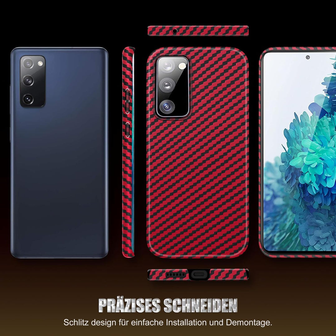 für Samsung S20 FE Hülle Carbon mit Schutzfolie Handyhülle S20 FE 5G Hart Case Ultra dünn Hybrid PC