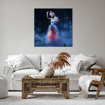 Bilder auf Leinwand 70x70cm Leinwandbild Frau Geheimnis Nacht Wald Gross Wanddeko Bild Schlafzimmer