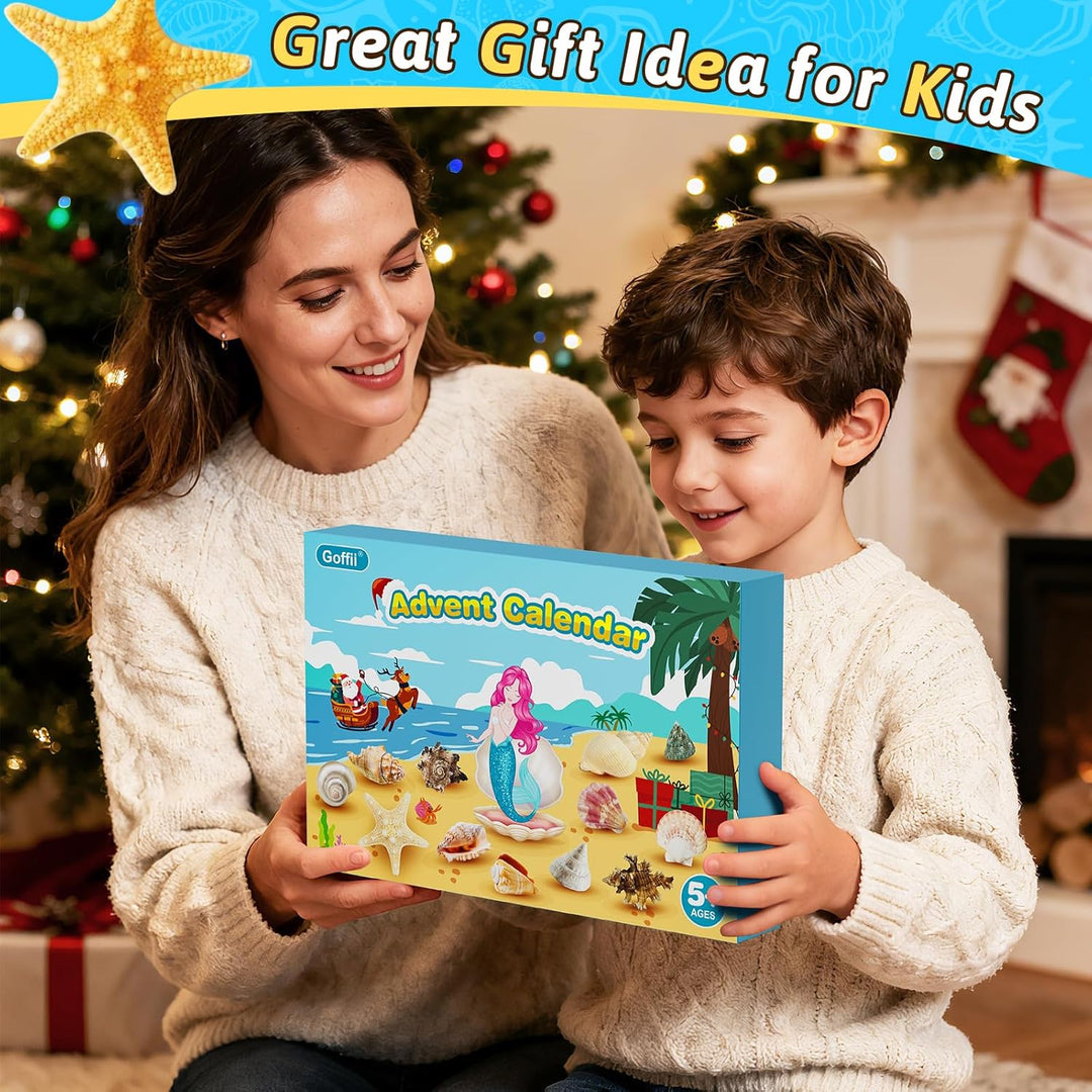 Adventskalender 2025 Kinder, 24 Tage Weihnachts-Adventskalender Countdown, Muscheln Adventskalenders