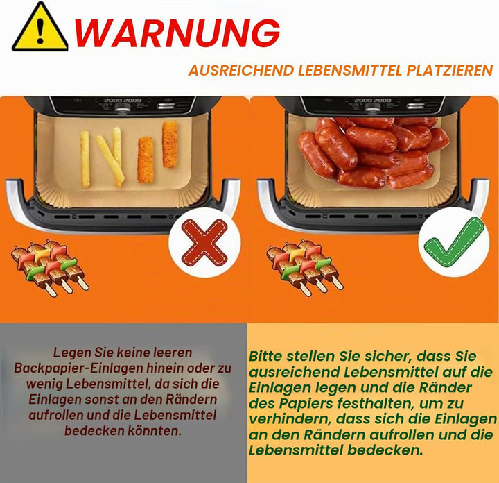 150 Stück Backpapier für Heissluftfritteuse Ninja AF500EU AF500EUCP Cecotec 9000, 100PCS Rechteckig