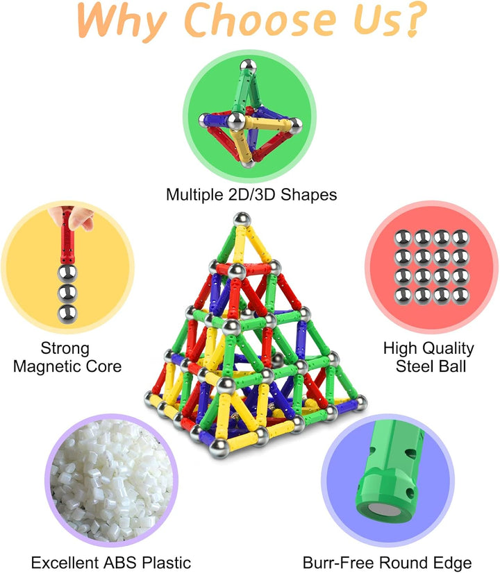 Jvchengxi 144 Stücke Magnetische Bausteine, Magnetische Stöcke Spielzeug, Magnet Lernspielzeug, 3D P
