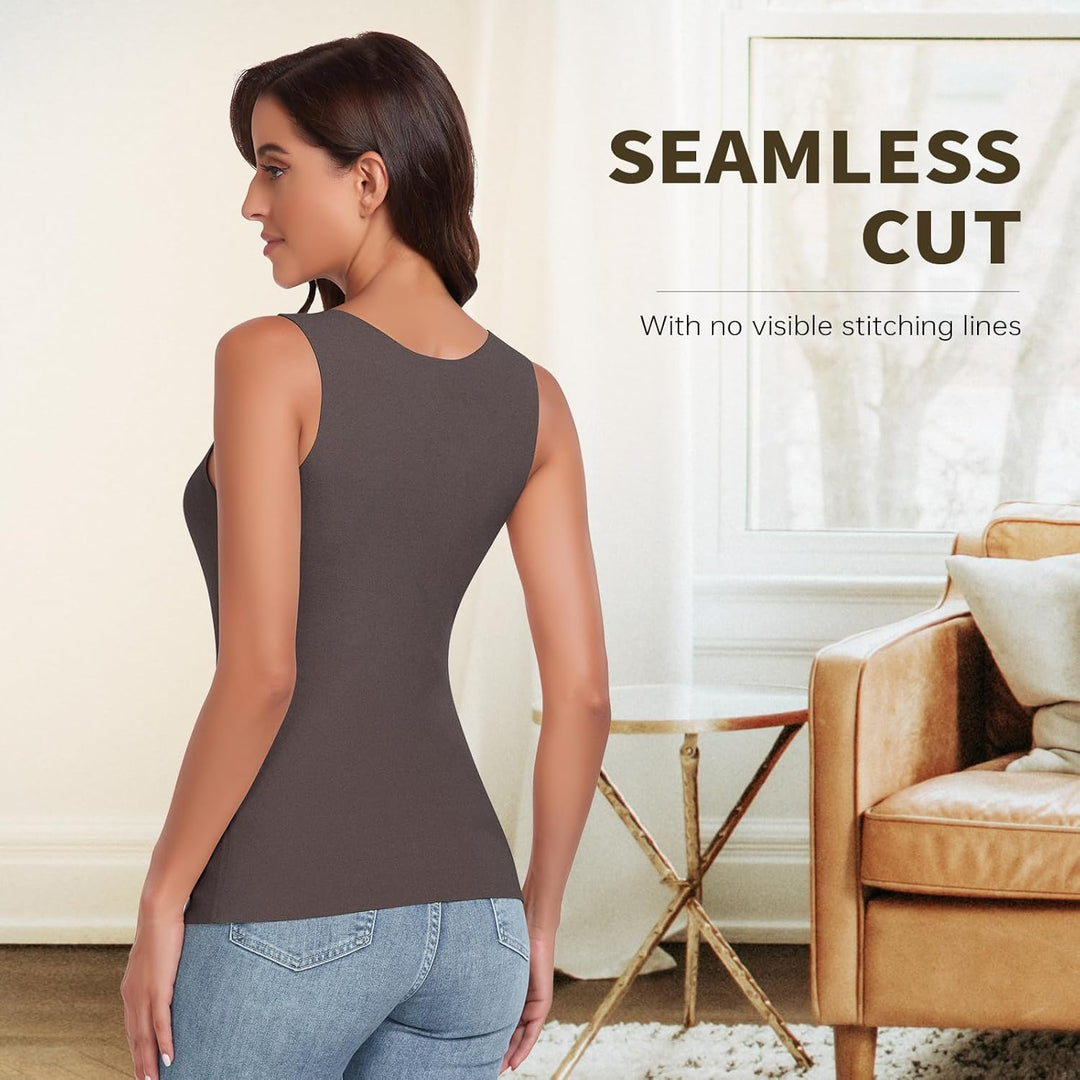 WOWENY Thermo Trägershirt Langarmshirt Damen Tank Top mit Spitze Ärmellose/Langarm Elegant Top Unter