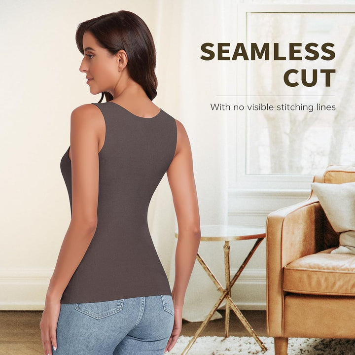 WOWENY Thermo Trägershirt Langarmshirt Damen Tank Top mit Spitze Ärmellose/Langarm Elegant Top Unter