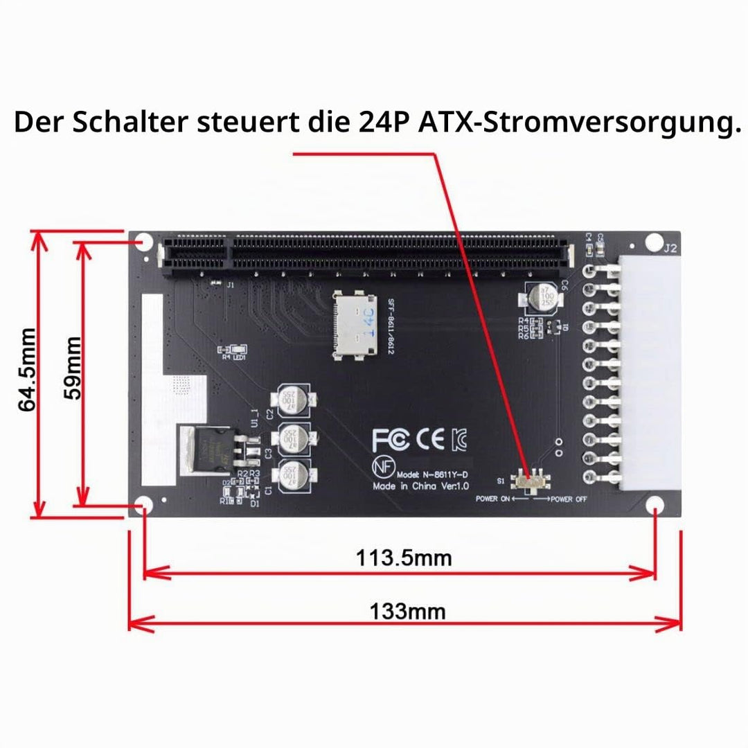 chenyang Oculink SFF-8612 4X auf PCIE X16 PCI-Express Adapter mit ATX 24Pin Power Port für Mainboard