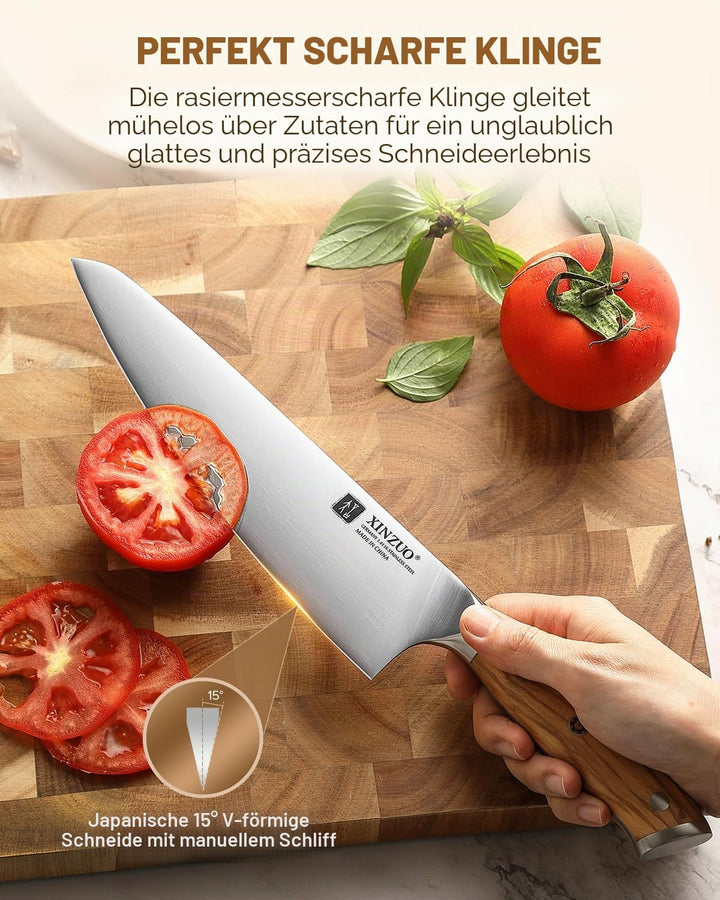 XINZUO Edelstahl 21cm Kochmesser -Profi Geschmiedet Scharf Chefmesser Deutschem 1.4116 Edelstahl Küc