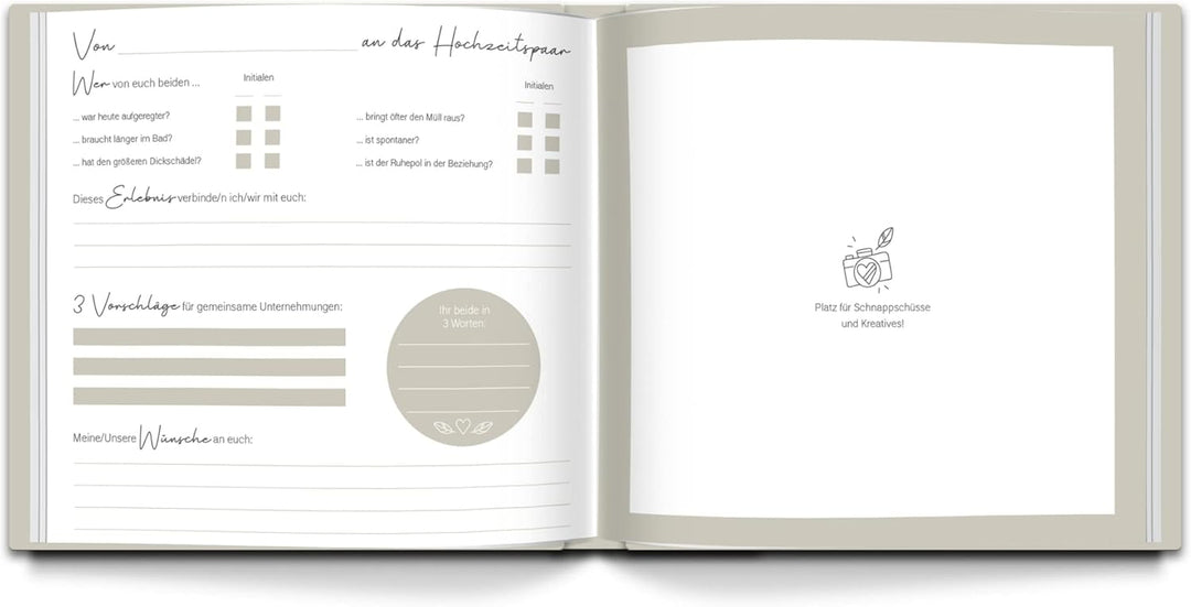 LEAF & GOLD® Gästebuch Hochzeit I Edles Hochzeitsgästebuch mit Fragen I Gästebuch zum Ausfüllen mit