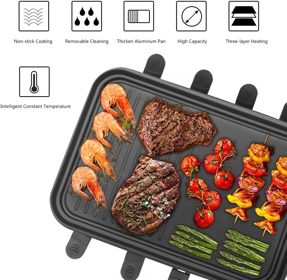 Raclette Grill 8 Personen Grillplatte Antihaftbeschichtet, Raclette mit 8 Mini Raclette Pfännchen &