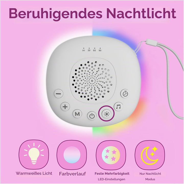 White Noise Machine mit Licht von MMOBIEL – mit 20 beruhigenden Klängen, Timer &amp; USB-C - Kompakte Ei