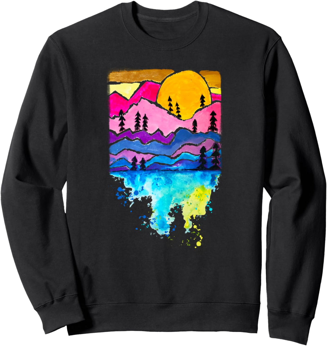 Berge Sonnenuntergang Wald Bäume Malerei Kunst Original Sweatshirt