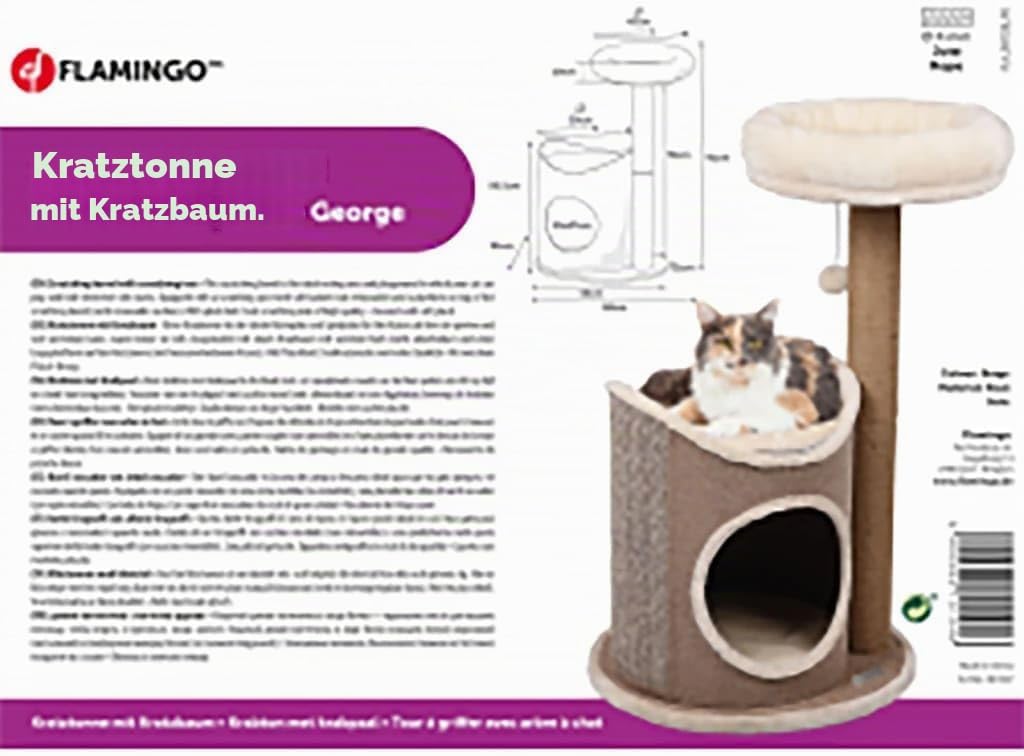 kratztonne für Katzen – Flamingo Greta XL – 110 cm – Ø 45 cm – Sisal &amp; Plüsch – viele Rückzugsorte