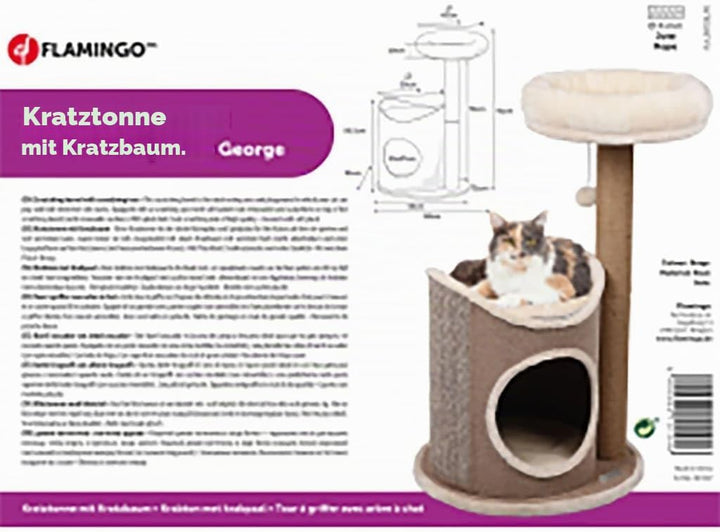 kratztonne für Katzen – Flamingo Greta XL – 110 cm – Ø 45 cm – Sisal &amp; Plüsch – viele Rückzugsorte