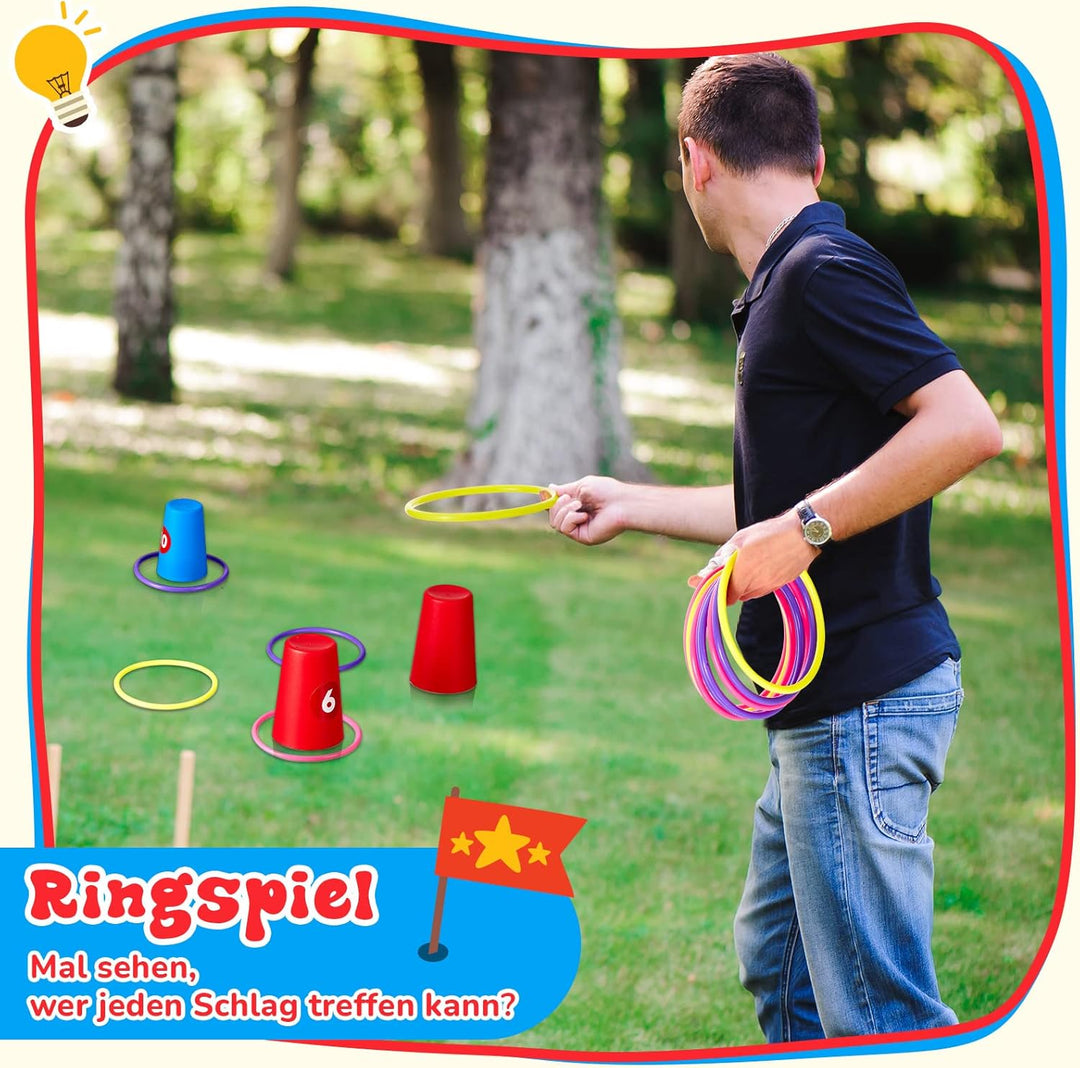 Harrycle 54 Stück Wurfspiel 3 in 1 Set Kinder Ringwurfspiel für Party Erhalten 20 Sport Stapelbecher