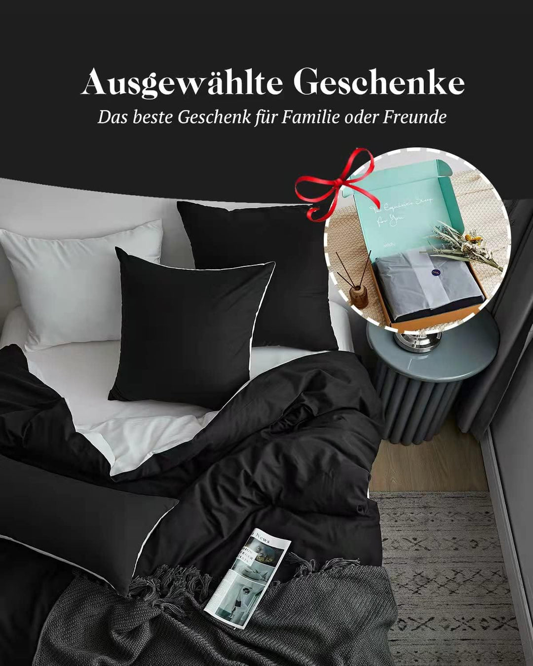 MILDLY Bettwäsche 220x240 Baumwolle Anthrazit, Bettwäsche-Sets 100% Gewaschene Baumwolle mit Leinena