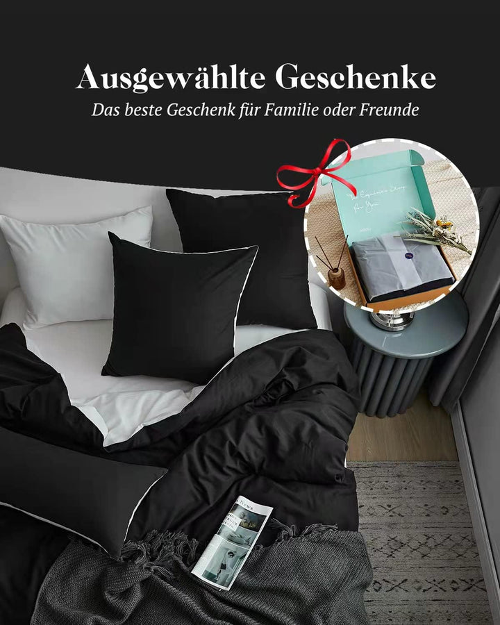 MILDLY Bettwäsche 220x240 Baumwolle Anthrazit, Bettwäsche-Sets 100% Gewaschene Baumwolle mit Leinena