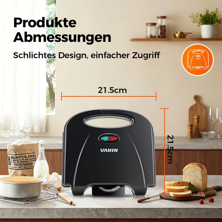NIRVA 750W Sandwichtoaster für 4 Sandwiches, Sandwichmaker mit Antihaftbeschichtung, Sandwich Maker