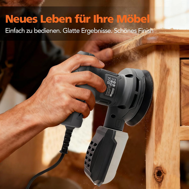 320W Exzenterschleifer, 6-stufige Drehzahlregelung (8000–13000 U/min), 16 Schleifpapiere, 125mm Schl