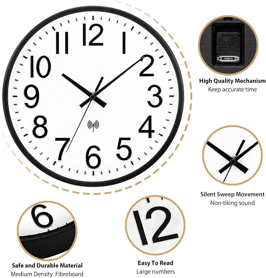 NESIFEE Moderne Funkuhr, Funkuhr geräuschlos Wanduhr Ohne Tickgeräusche, gut lesbar, batteriebetrieb