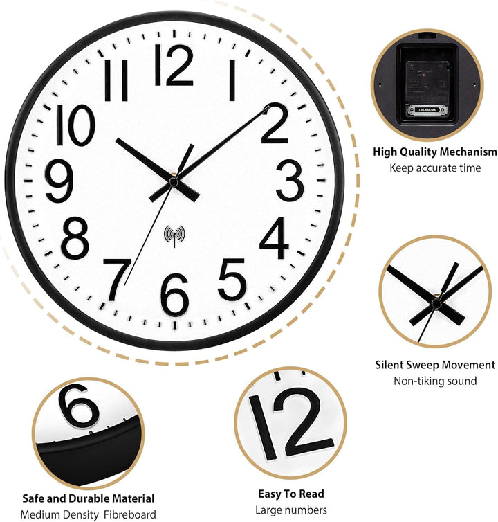 NESIFEE Moderne Funkuhr, Funkuhr geräuschlos Wanduhr Ohne Tickgeräusche, gut lesbar, batteriebetrieb