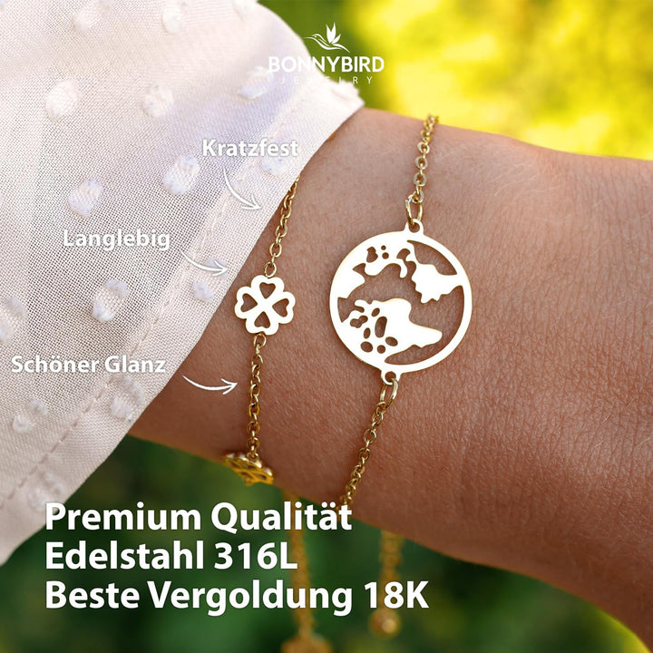 BONNYBIRD® Kleeblatt Armband Glücksbringer Prüfung aus Premium Edelstahl BonnyBliss, 100% Wasserfest