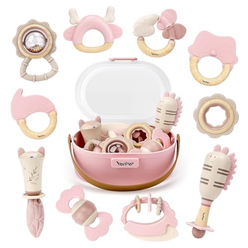 Baby Spielzeug ab 3 Monate, Beissring Baby Rassel 0-6 Monate Sensorik Zahnungshilfe Neugeborenen Ges