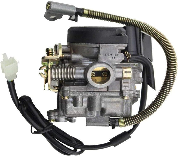 GOOFIT pd18j 18 mm Vergaser Carb mit Pumpe Accelerator Ersatz für GY6 50 cc 139QMB Scooter Mofa