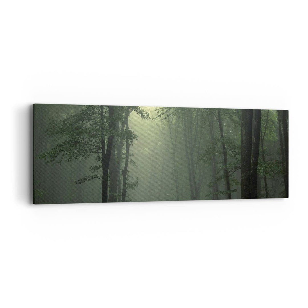 Panorama Bilder auf Leinwand Wald Nebel Baum Leinwandbild mit Rahmen 90x30cm Wandbilder Dekoration W