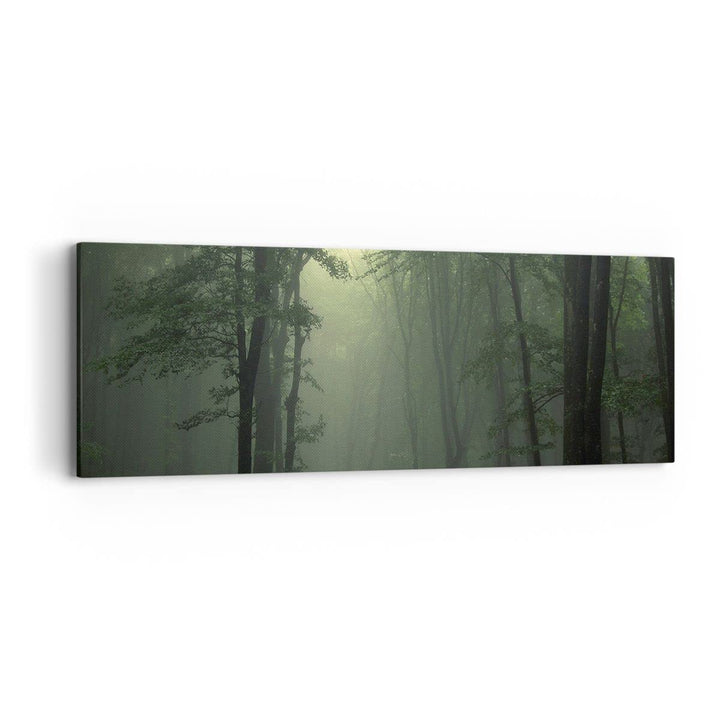 Panorama Bilder auf Leinwand Wald Nebel Baum Leinwandbild mit Rahmen 90x30cm Wandbilder Dekoration W