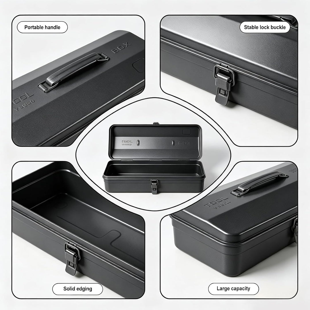 Werkzeugkoffer Metall Werkzeugbox Grosse Grösse 37×16×12cm, Robust Langlebig Metall Werkzeugkasten,