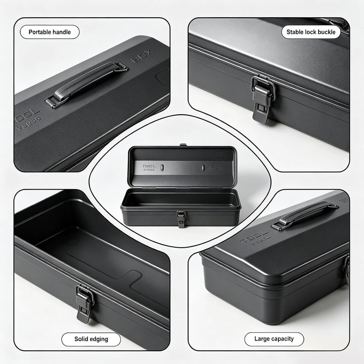 Werkzeugkoffer Metall Werkzeugbox Grosse Grösse 37×16×12cm, Robust Langlebig Metall Werkzeugkasten,