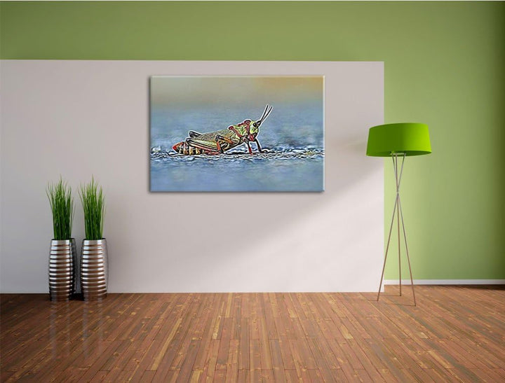 aussergewöhnliche Heuschrecke Deluxe Format: 100x70 cm auf Leinwand, XXL riesige Bilder fertig gerah