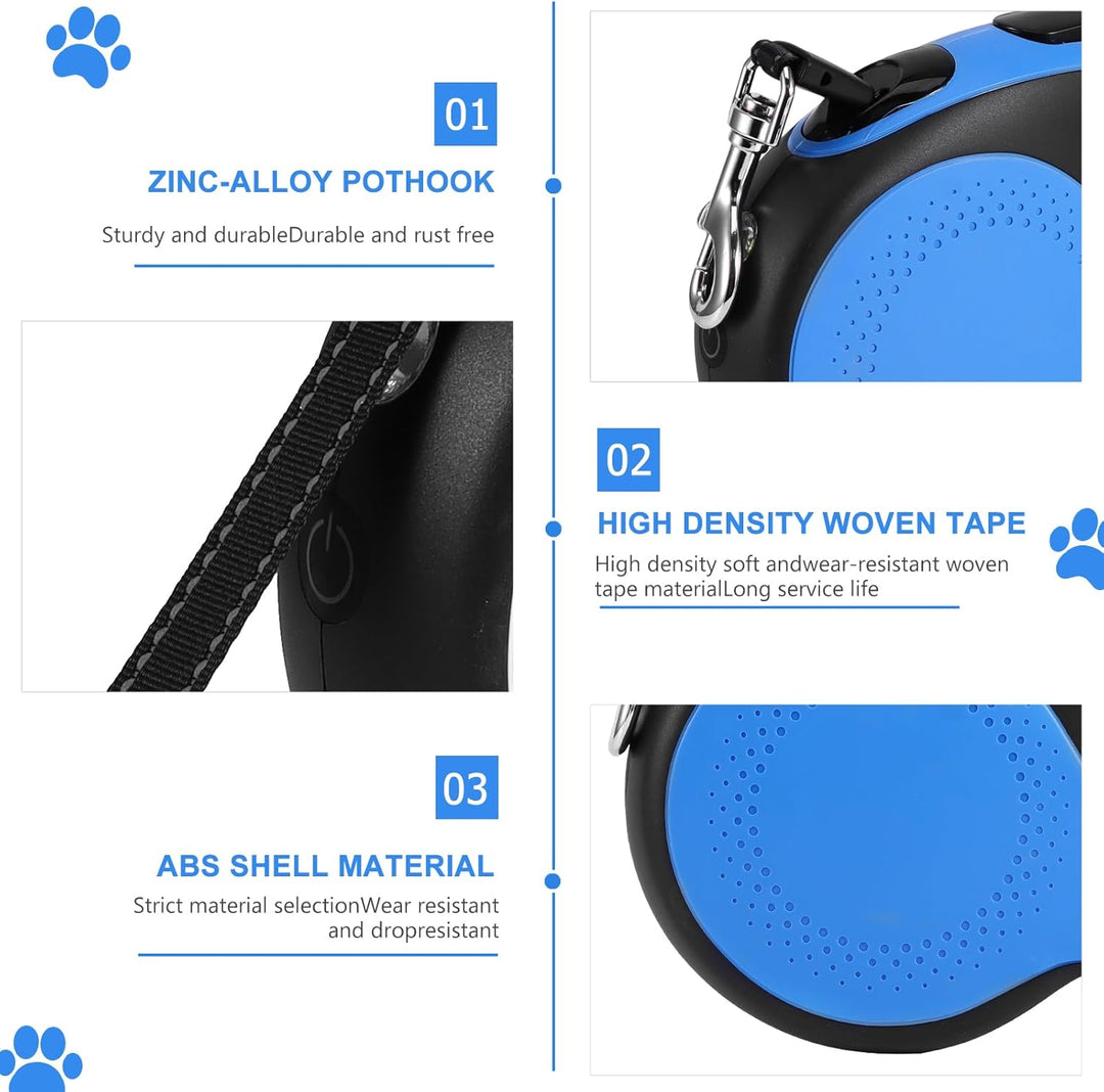 Hundeleine 5m, Blau 360° Verknotungsfreier Flexi Leine mit LED-Licht, Rollleinen für Hunde Einziehba