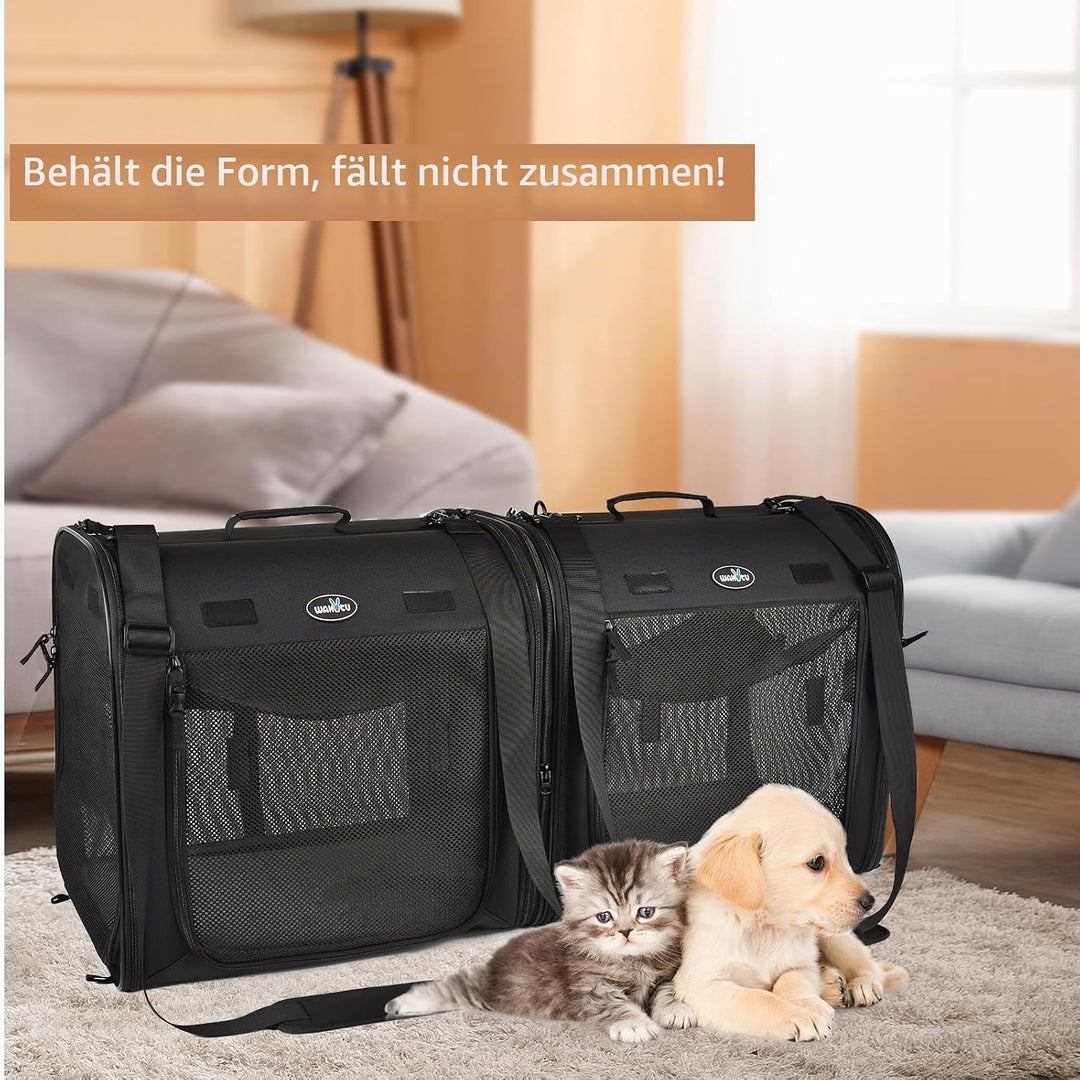 Wakytu Faltbare Katzen Transportbox gross 89x35x43cm für 2 Katzen, 2-in-1 Haustiertragetasche und Au