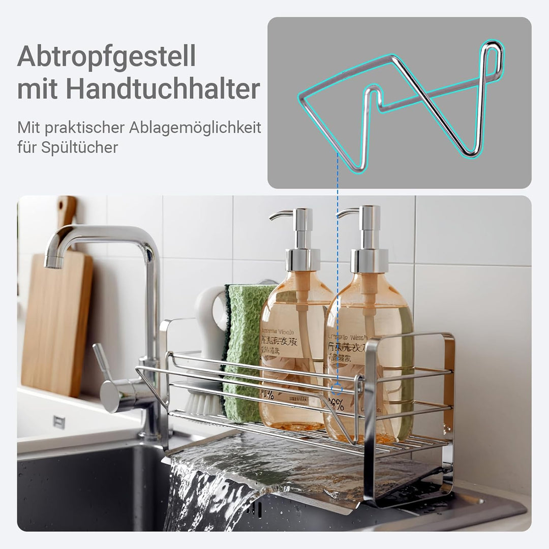 Spülbecken Organizer, Spüle Organizer für Küche, Sink Organizer mit Abflusswanne &amp; Handtuchhalter, S