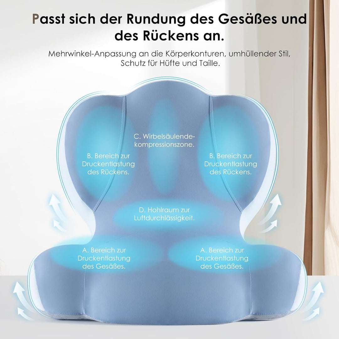 FLORICH Sitzkissen Orthopädisch und Lendenstützkissen Memory-Schaum Ergonomisches Sitzkissen einteil