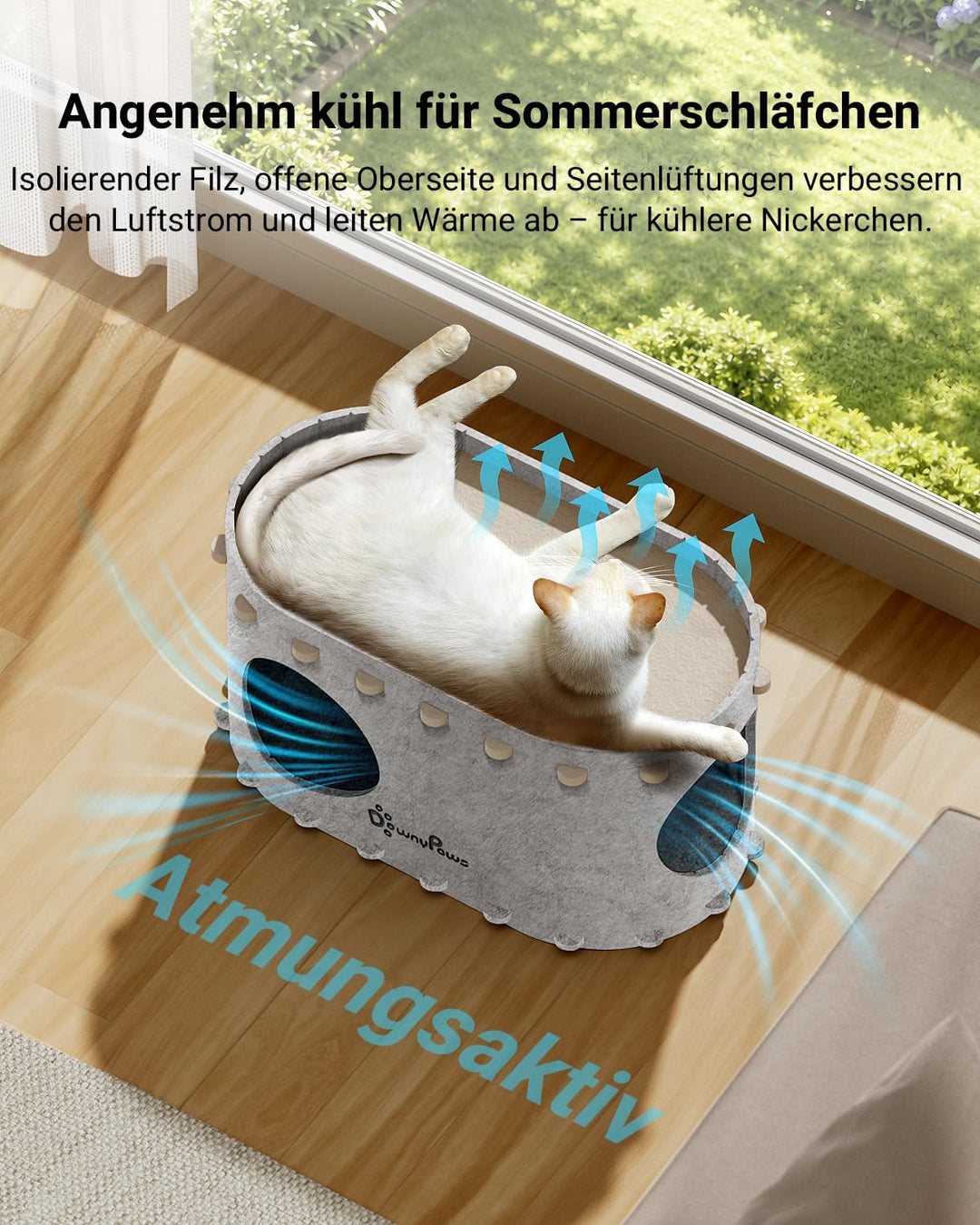 DownyPaws Katzenhöhle Filz, Katzenhaus aus Filz, Katzenbett, Katzenhöhle für Katzen, 58 x 33 x 30cm,