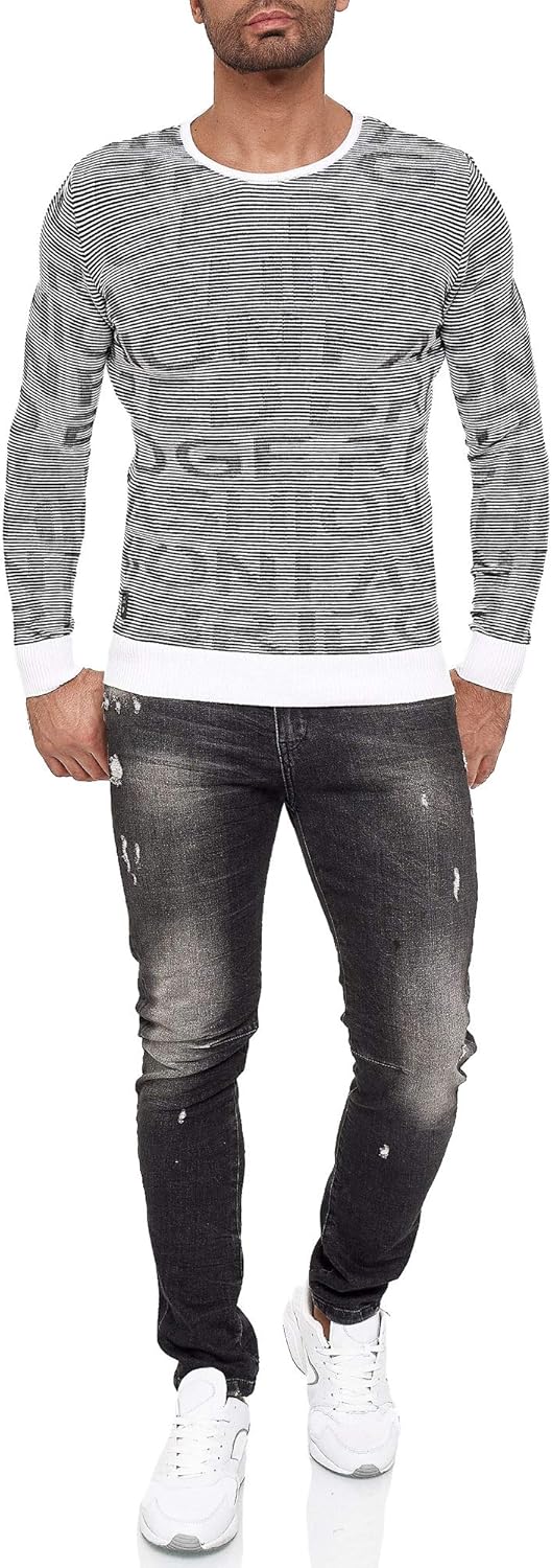 Redbridge Herren Pullover Strickpullover 3D Structure Kontrast XL Weiss, XL Weiß
