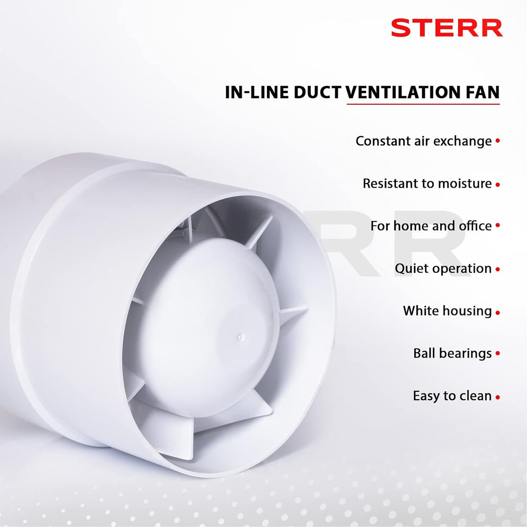 STERR IDM100 Rohrventilator 100 mm - Rohrlüfter - Hohe Qualität - Leise - Für Bad WC - Küche - Gewäc