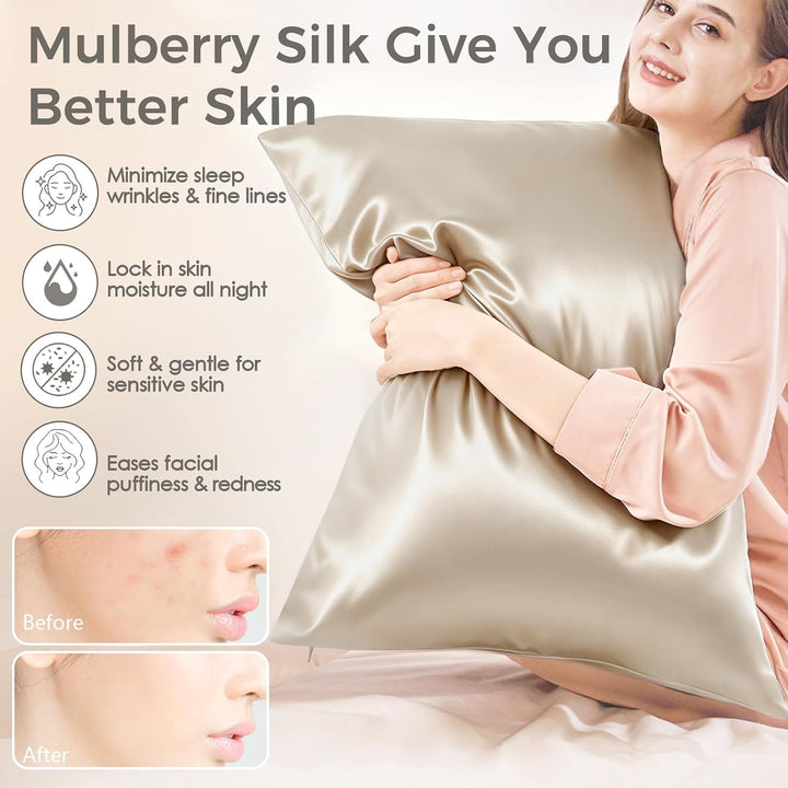 Jaciu 100% Reiner Seidenkissenbezug, 21 Momme beidseitiger Seidenkissenbezug Versteckter Mulberry Si