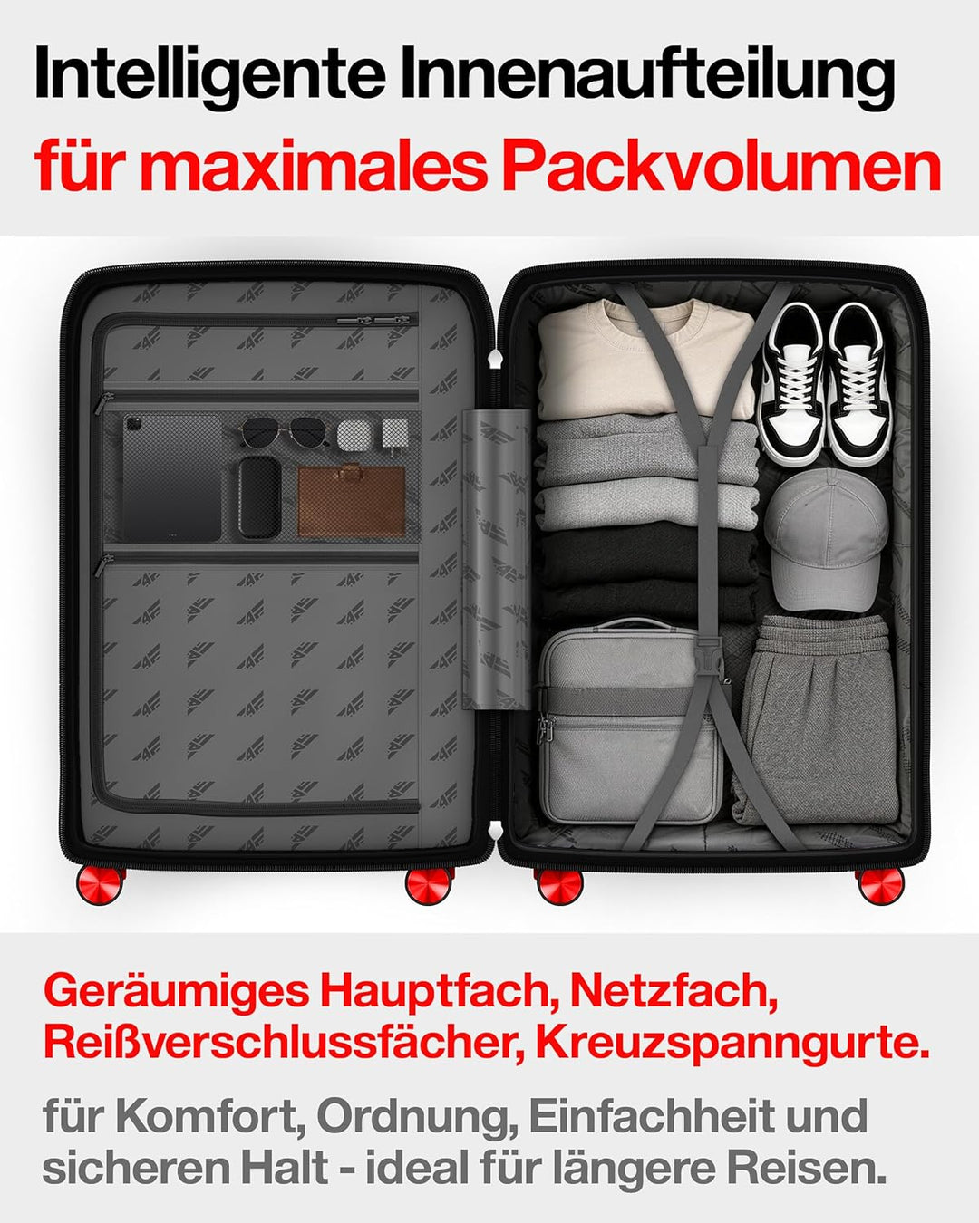 Leichter Hartschalen-Reisekoffer L - Gross 64 cm (61L) – Trolley Koffer mit TSA-Schloss, Doppelrolle