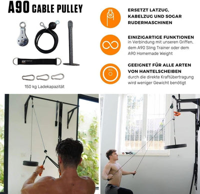 A90 Cable Pulley Set - Professionelles Kabelzug Trainingsgerät mit 2 Seilzug Kabel und multifunktion