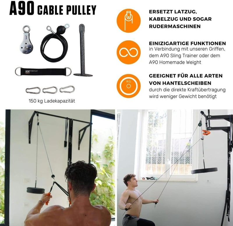 A90 Cable Pulley Set - Professionelles Kabelzug Trainingsgerät mit 2 Seilzug Kabel und multifunktion