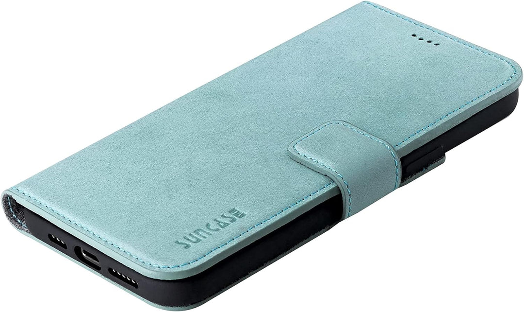 Suncase Book-Style Hülle kompatibel mit iPhone 12 (6.1") Leder Tasche (Slim-Fit) Lederhülle Handytas