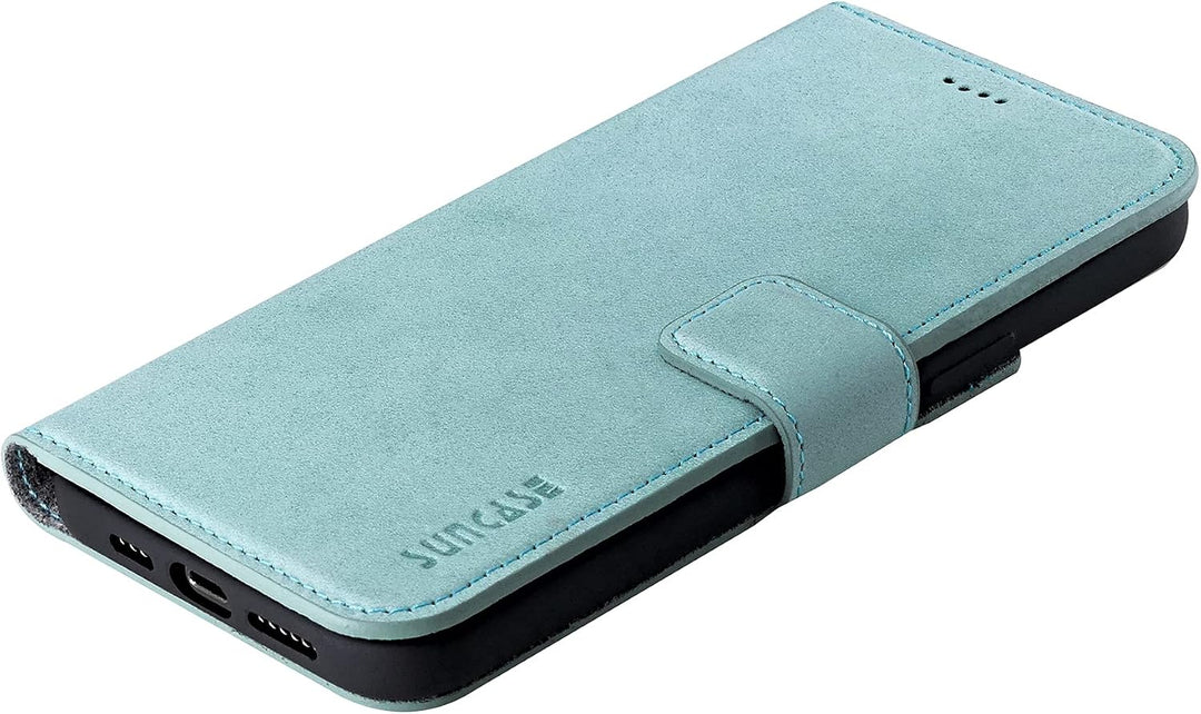 Suncase Book-Style Hülle kompatibel mit iPhone 12 (6.1") Leder Tasche (Slim-Fit) Lederhülle Handytas