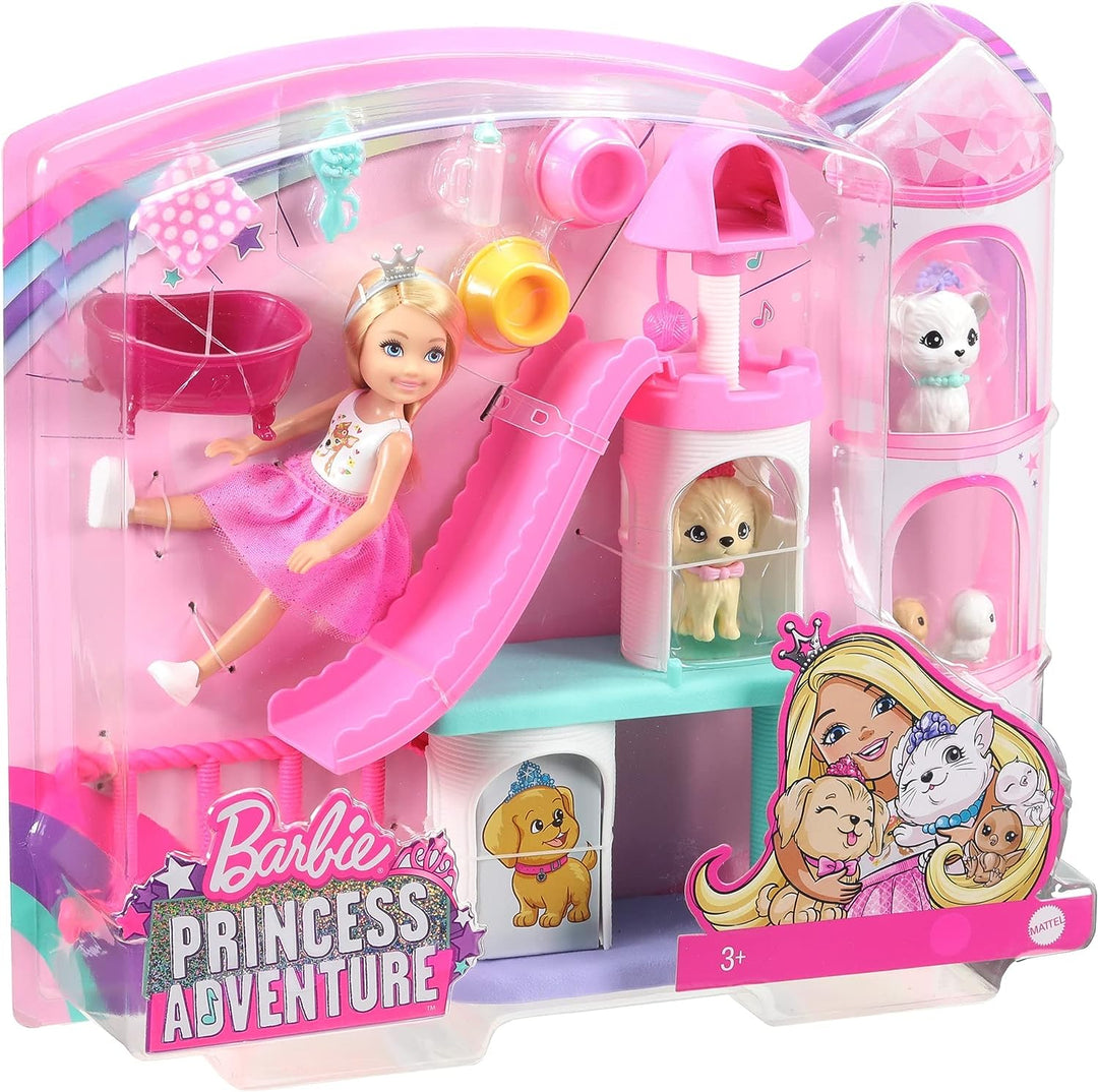 Barbie GML73 - Barbie Prinzessinnen-Abenteuer Haustier-Spielset mit Chelsea Puppe, Spielzeug für Kin