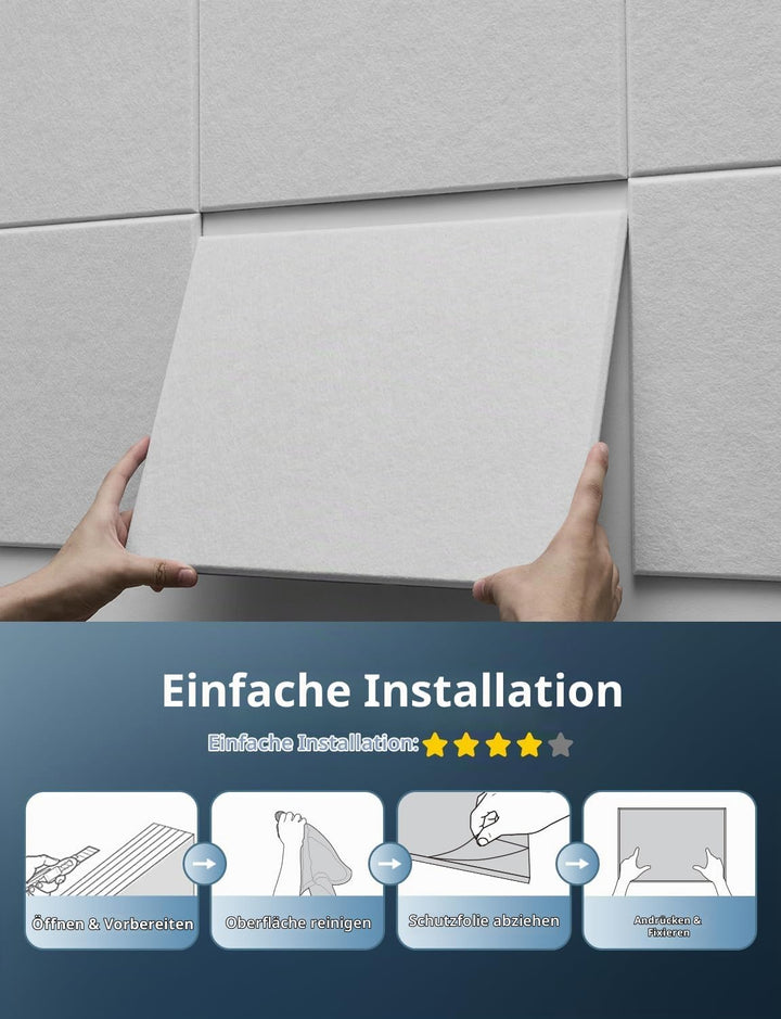 Akustikplatten Selbstklebend, Rechteck, Schalldämmung Wand, 12 Stück, Hohe Dichte Akustikpaneele, Sc