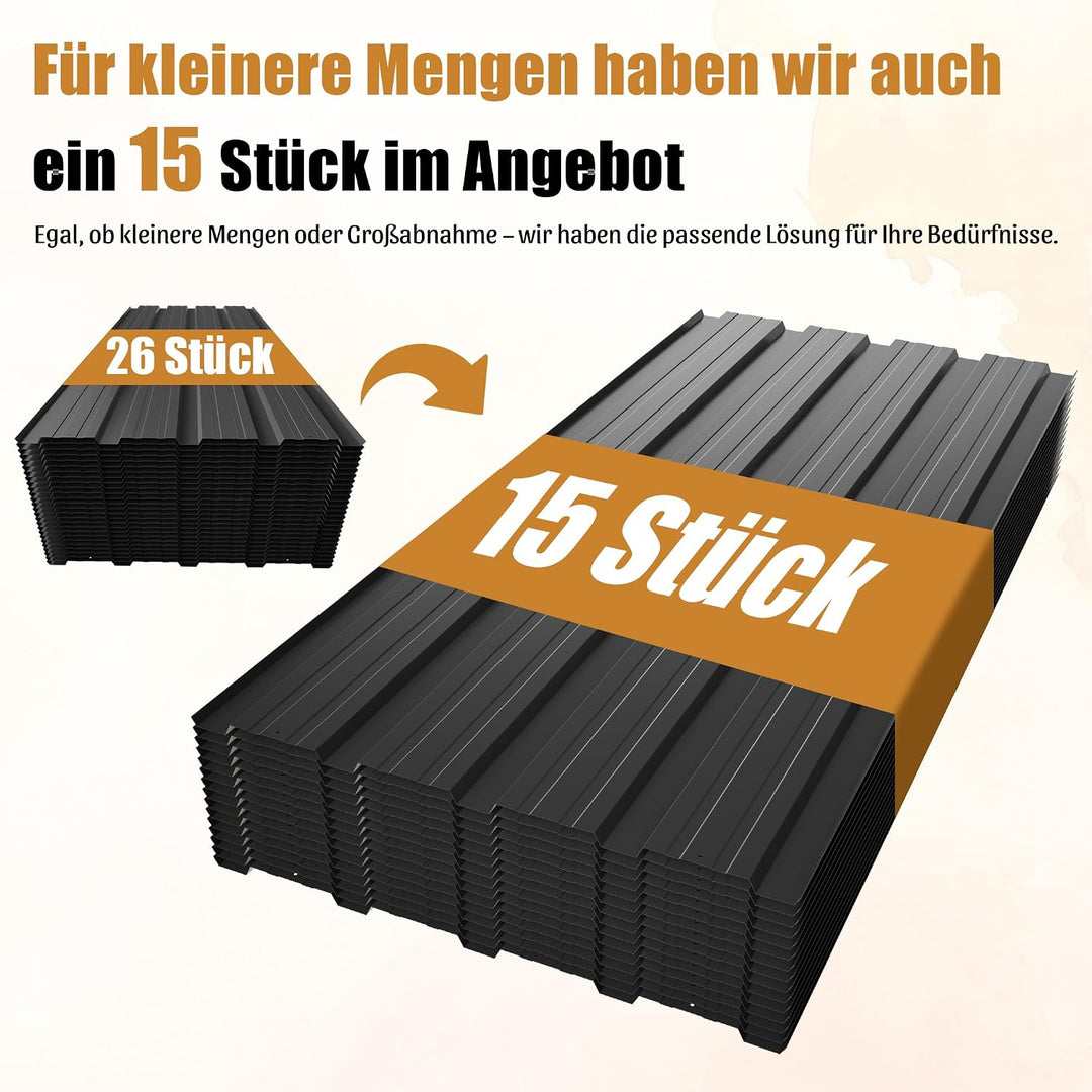 26 Stück Profilblech Verzinkter Stahl – 12 m² Dachblech Set mit Schrauben, UV-beständig, Winterfest