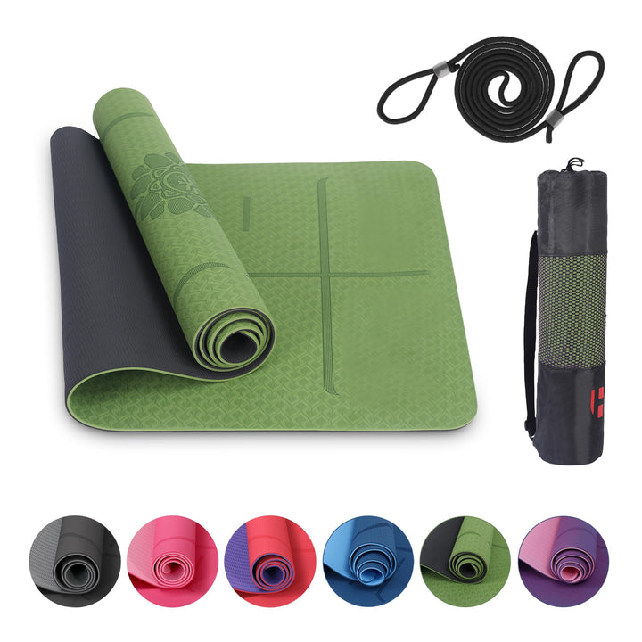 Habib Yogamatte Set mit Yogablöcken – Rutschfeste gepolsterte Fitnessmatte inkl. Tragetasche mit Sch