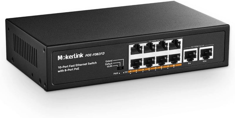 MokerLink 10 Port PoE Switch with 8 Port PoE+, 2 Fast Ethernet Uplink, 100Mbps, 96W 802.3af/at PoE,