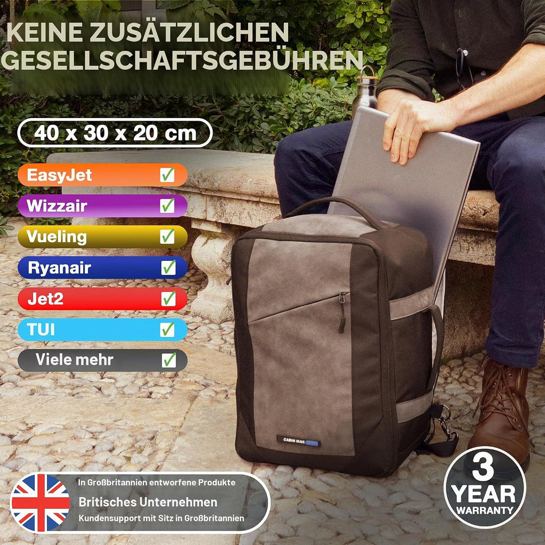 Cabin Max Handgepäck-Rucksack Backpack Reiserucksack Ryanair 40x30x20 24L 40 x 30 x 20cm Schwarz, 40