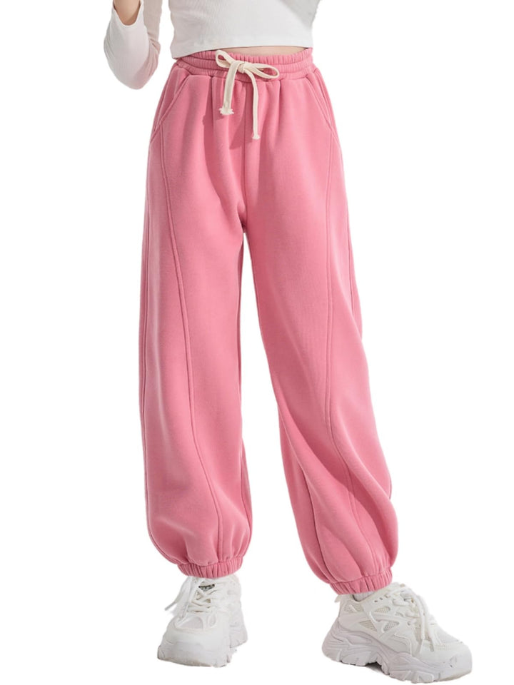 Rolanko Jogging Hose für Mädchen, Baumwoll Fleece Sport Joggers Trainingsanzug mit Mehreren Taschen